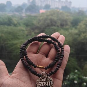 Shree radha locket mala with handcrafted black brown radha naam mala