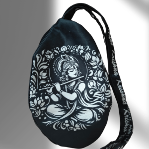 Krishna with flute black japa bag